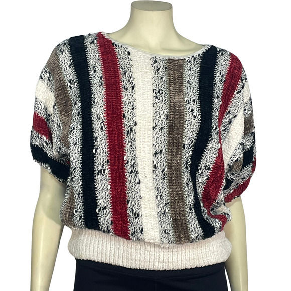 Vintage 80s Bonnie Bill Sz S Slouchy Pullover Knit Sweater Short Sleeves Striped - Picture 1 of 7